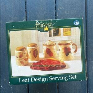 Hobby Lobby Harvest Leaf Design Serving Set - Cream and Red